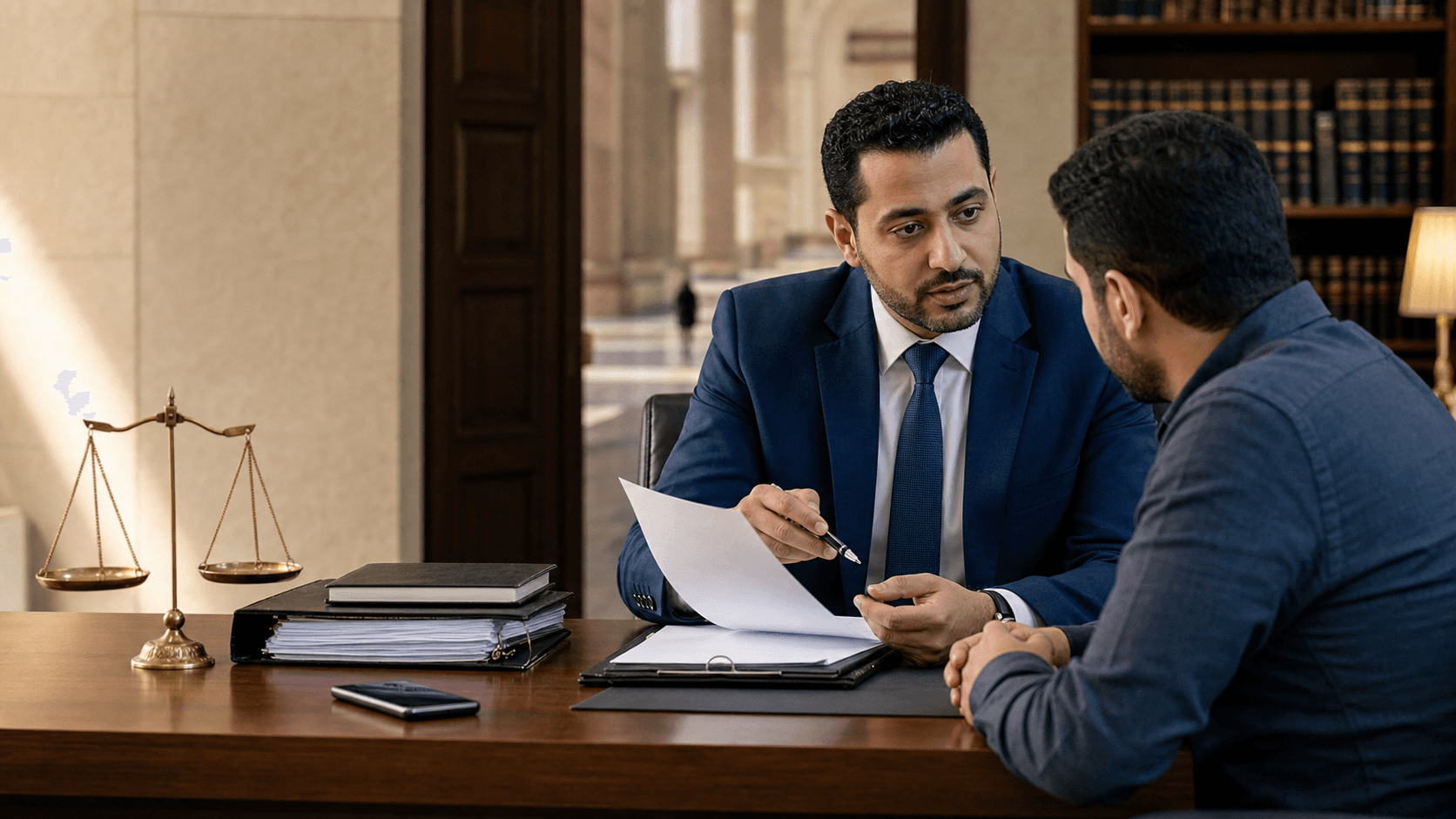 محامي جنائي يشرح للموكل حقوقه في قانون الإجراءات الجنائية الجديد 2026